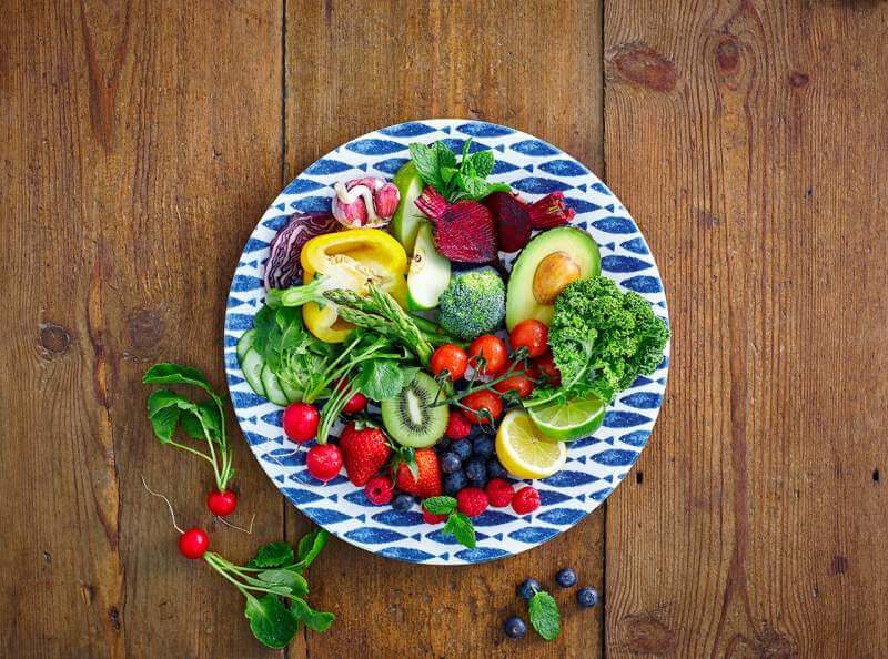 frutis and vegetables slice in plate